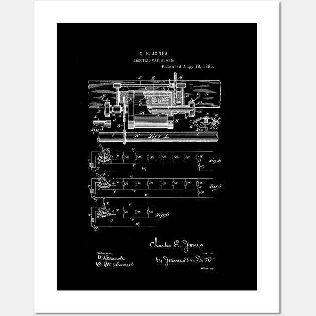 Electric Car Break Vintage Patent Hand Drawing Wall Art by TheYoungDesigns